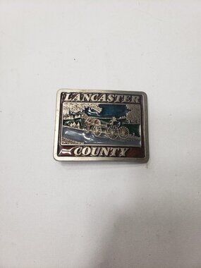 Vintage Lancaster County PA Horse Buggy Belt Buckle Bergamot Brass USA